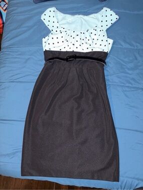 dressbarn Black Ribbon-Waist Polka Dot Midi Dress